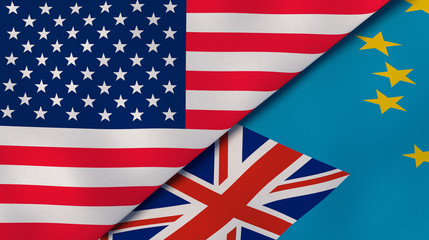 The flags of United States and Tuvalu. News, reportage, business background. 3d illustration