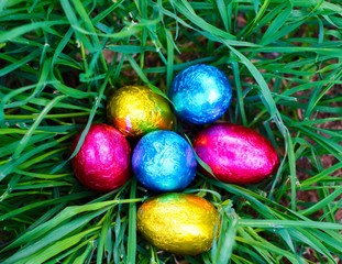 easter eggs in a nest