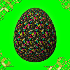 Colorful 3D easter egg with frame on green background