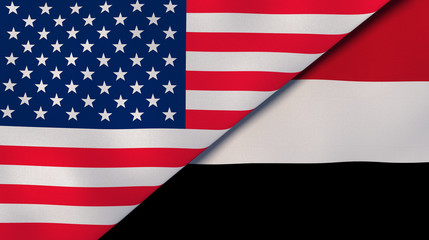 The flags of United States and Yemen. News, reportage, business background. 3d illustration