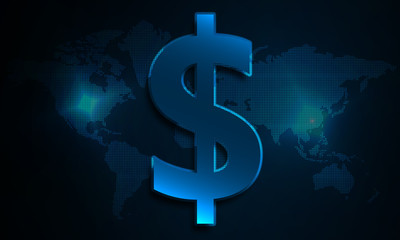 Dollar sign with world map as background