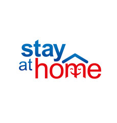 Stay at Home, Stay Safe logotype concept. Dedicated to USA pandemic quarantine. Elements and colours of national flag. Stars, stripes. Home, heart and hand shape contours. Editable EPS vector