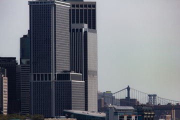 New York City skyline with clear sky and buildings, skyscrapers