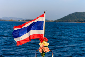 Fototapeta premium Thai Flag on boat in Andaman sea near Ko Lanta