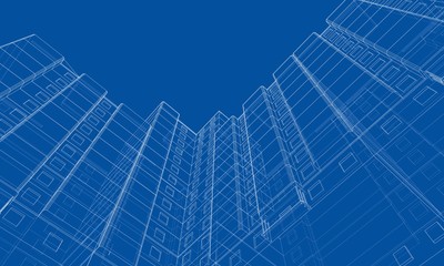 Obraz na płótnie Canvas Vector wire-frame model of a multi-storey building