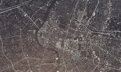 Bangkok, Thailand city map 3D Rendering. Aerial satellite view.