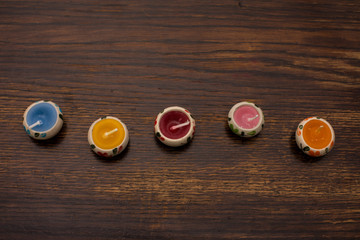 Close-up of colorful tea light candles