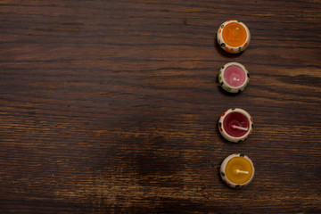 Close-up of colorful tea light candles