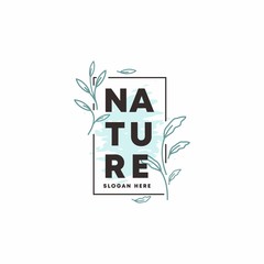 Leaf Plant and Frame in trendy linear style - nature botanical Vector logo design templates and monogram concepts with copy space for text or letter
