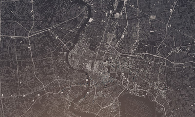 Bangkok, Thailand city map 3D Rendering. Aerial satellite view.