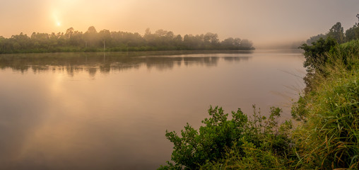 Misty River Sunrise Panorama