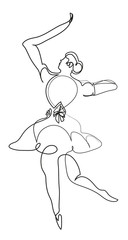 One continuous line drawing of ballerina.
Ballet dancer dancing.

