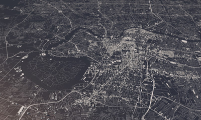 Bangkok, Thailand city map 3D Rendering. Aerial satellite view.