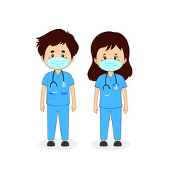 Couple Character Nurses in Medical Uniform Wearing A Mask