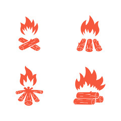 bonfire vector illustration, fire and firewood, flat silhouette, icon set
