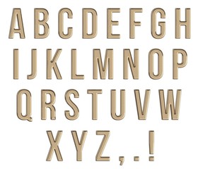 Golden Alphabet. English letters. Font. 3d render 