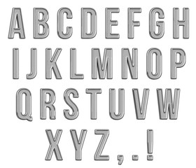 Steel Alphabet. Scratched metallic font. Silver text. Chrome English letters. 