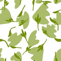Seamless pattern with hand drawn doodle leaves. Floral vector background.