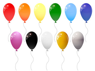 set of glossy multicolored balloons on a transparent background. Collection of transparent and matte balls.