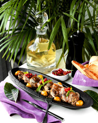 fried chicken with berries on the table