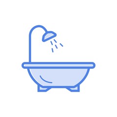 Vector bathub with shower filled outline style icon isolated on white