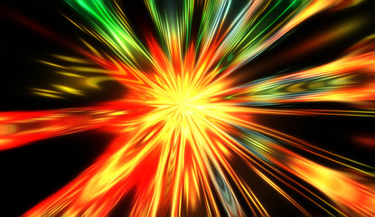 Obraz premium Explotion of glowing star. Dynamic colorful background image. Glow lights wallpaper.
