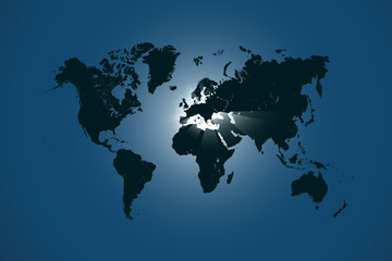World map background. Light passing from behind. illustration.