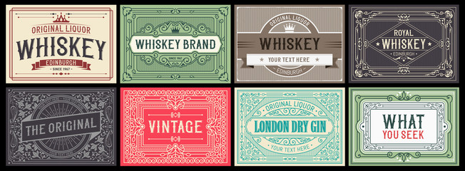 Mega set of 8 vintage labels. Vector layered - obrazy, fototapety, plakaty