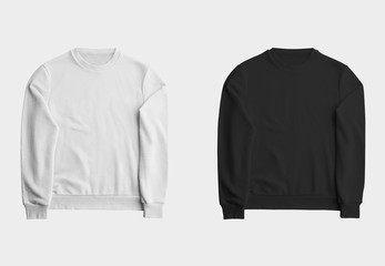 Mockup white and black sweatshirt, blank pullover with a long sleeve, for design presentation.