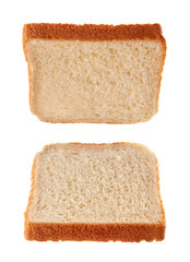 Slices of toast flying isolated on white