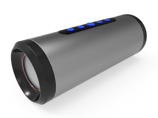 Wireless portable bluetooth speaker on white background. 3D illustration.