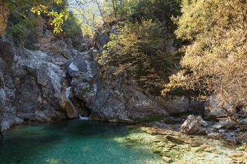 Small rocky waterfall in Greece