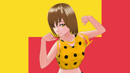 Anime Girl Cartoon Character Japanese Girl with a smile and Background it's Anime Manga Girl from Japan