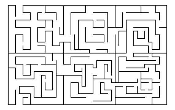 Labyrinth, maze rectangular shape. Education, logic game, puzzle. Vector illustration isolated on white background