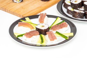 Tuna Sashimi Japanese food served on round plate