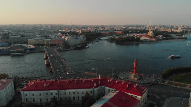 aerial shot dvortsovy bridge at sunset summer shot