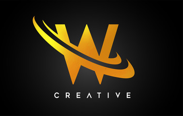 Golden Letter W Logo. W Letter Design Vector with Golden Gray Swash Vector
