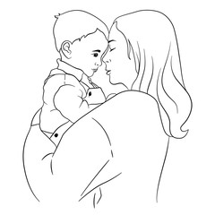 A mother holds a small child in her arms. Vector illustration