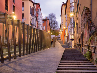 Escalator and stairway, access to the upper part of the Old Town in Vitoria-Gasteiz, Basque Country, Spain