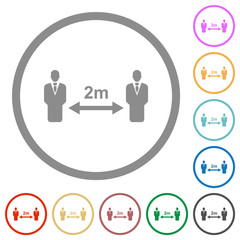 Social distancing 2 meters flat icons with outlines