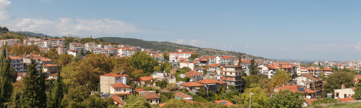 Aerial panoramic view of Veria town. It is a small town in Macedonia, Northern Greece.