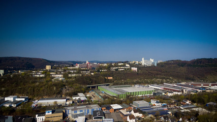 University of Siegen with view over a industry complex and the Haardter Berg campus