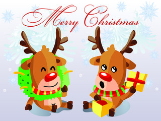 Merry Christmas typography with cute reindeers  - Vector format