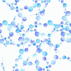 Tender blue bubble abstraction on white background: watercolor seamless pattern, wallpaper print, textile design.