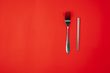 Fork and chopsticks. Eco-friendly life - organic made houseware in compare with polymers, plastics analogues. Home style, natural products for recycle and not harmful to the environment and health.