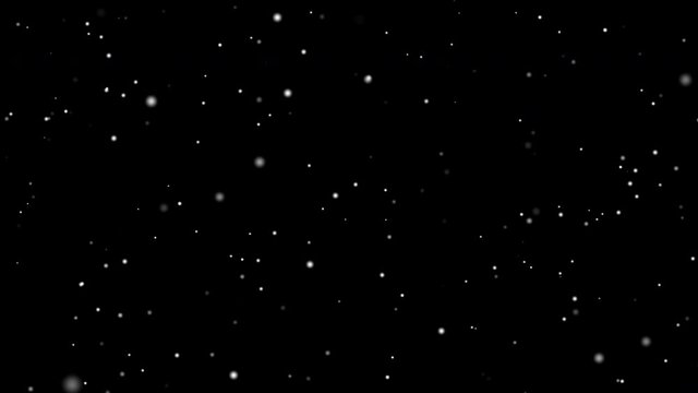 Abstract loopable falling snow animation. Falling defocused snowflakes over black background