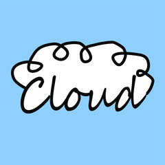 Vector stilized picture or icon of white cloud on the blue background