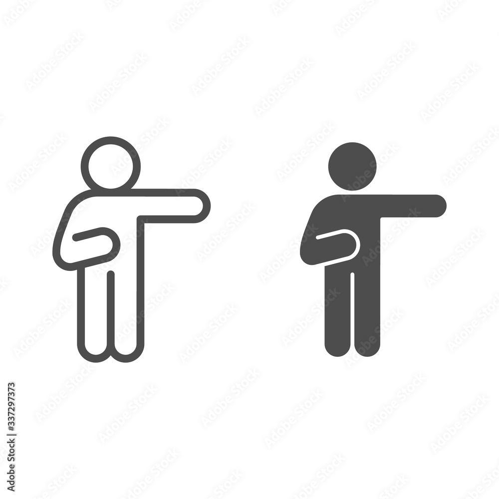 Poster man pointing with right arm line and solid icon. man raise a hand pointing to the right outline styl