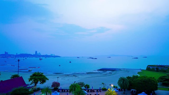 timelapse Sunset with Pattaya sea beach in Thailand