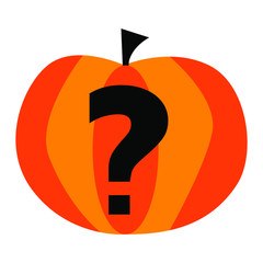 Pumpkin and question mark. Uncertainty on Halloween . Vector stock illustration.